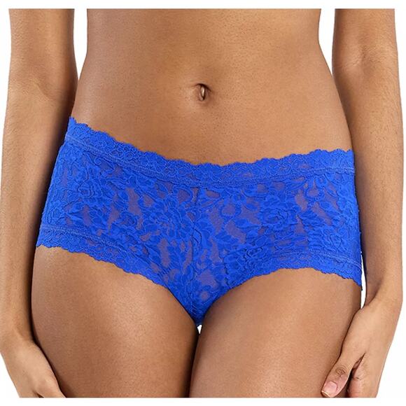 HANKY PANKY SIZE LARGE LACE SIGNATURE BOY SHORT PANTY SAPPHIRE BLUE NWT - Picture 1 of 10